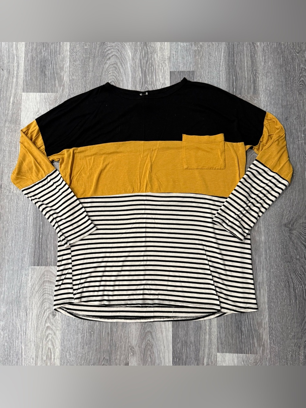 Women’s Black, Mustard & White Colorblock Striped Long Sleeve Top